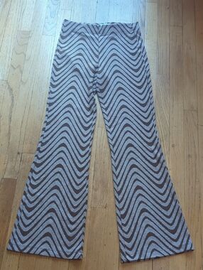 Urban Outfitters Bryn Pull-on Brown & Cream Wavy Stripe Knit Flare Pants